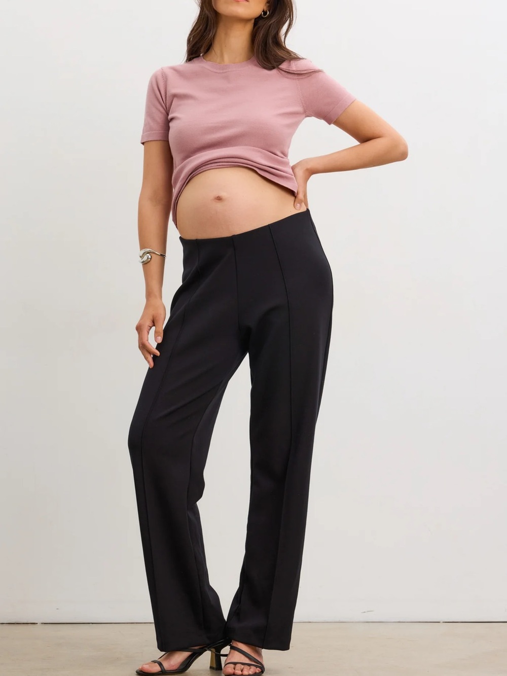 Hatch Maternity Seamed Stretch Straight-Leg Work Trousers in Black